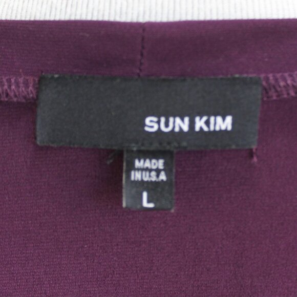 Sun Kim Top Womens Size L Purple 3/4 Sleeve Snap Sides Polyester Knit - Picture 7 of 7